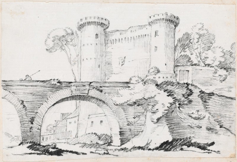 A Stone Bridge and the Fortified Entrance to a Town, 1744/1750. Creator: Joseph-Marie Vien the Elder.