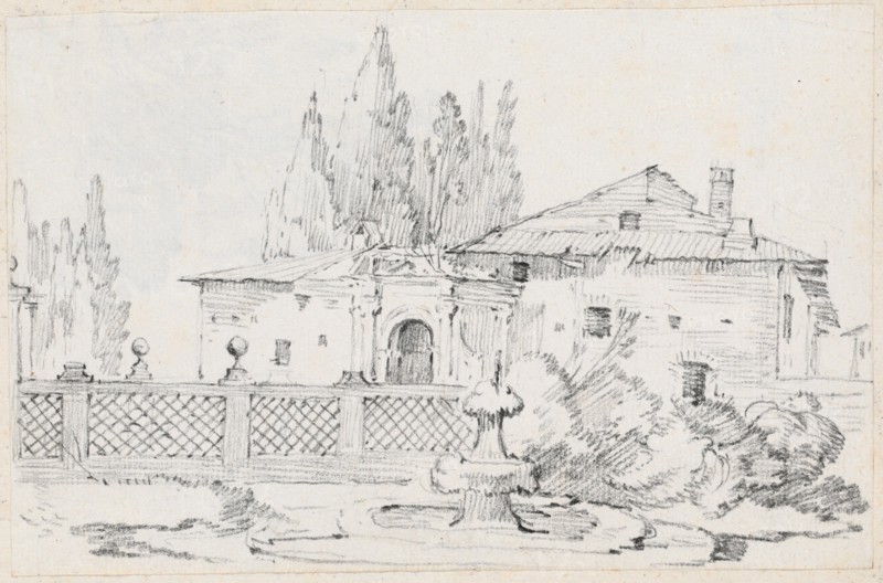 House and Trees across a Garden Wall, 1744/1750. Creator: Joseph-Marie Vien the Elder.