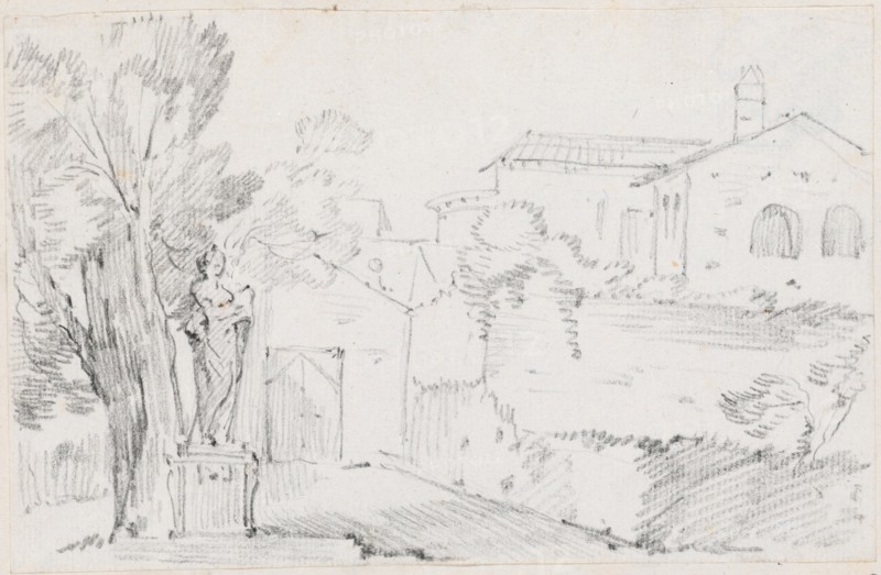 Corner of an Italian Garden with a Church Beyond, 1744/1750. Creator: Joseph-Marie Vien the Elder.