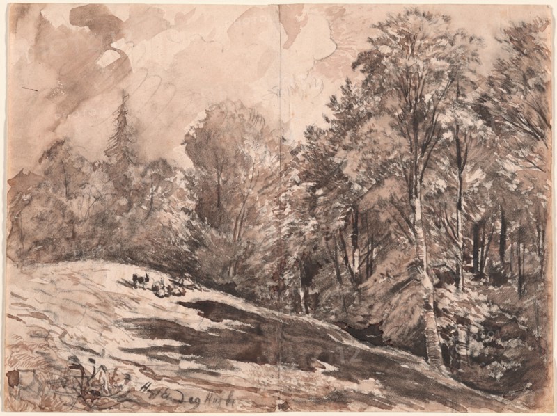 A Meadow with a Shepherd and Goats at the Edge of a Forest, 1861. Creator: Carl Wagner.