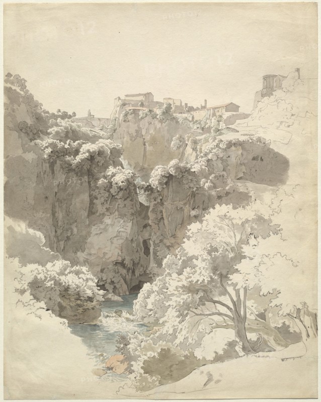 Tivoli and the Temple of the Sibyl Above the Aniene Gorge, 1824. Creator: Carl Wagner.