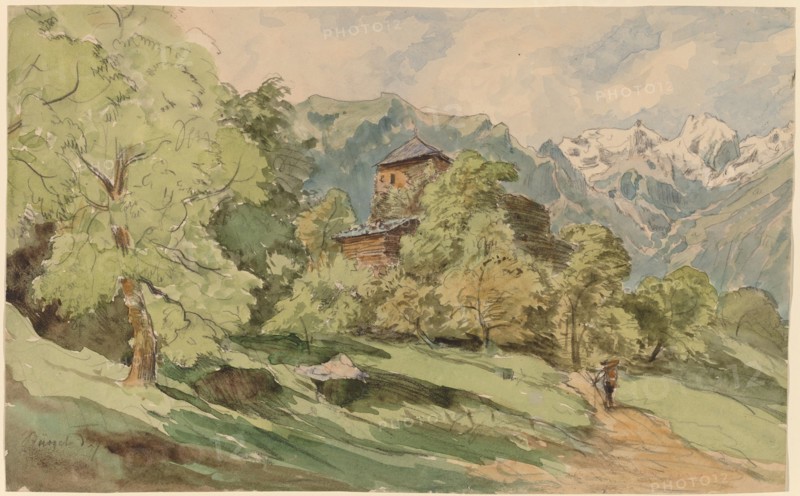 The Castle of Bürglen with the Alps Beyond, 1862. Creator: Carl Wagner.