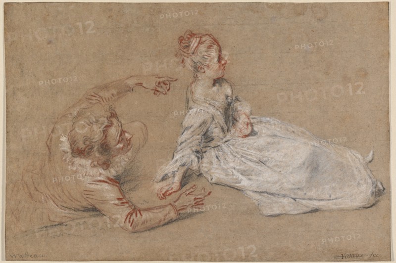 A Man Reclining and a Woman Seated on the Ground, c. 1716. Creator: Jean-Antoine Watteau.