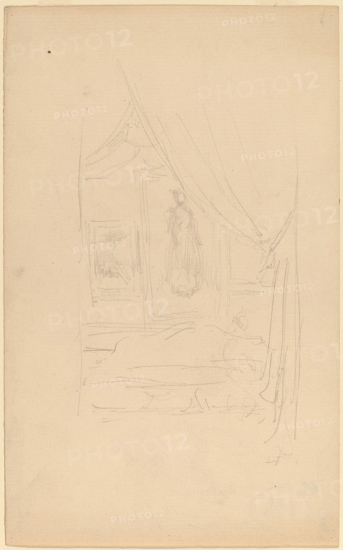 Sketch of Mrs. Godwin's Portrait when hung at the Society of British Artists, 1886/1887. Creator: James Abbott McNeill Whistler.