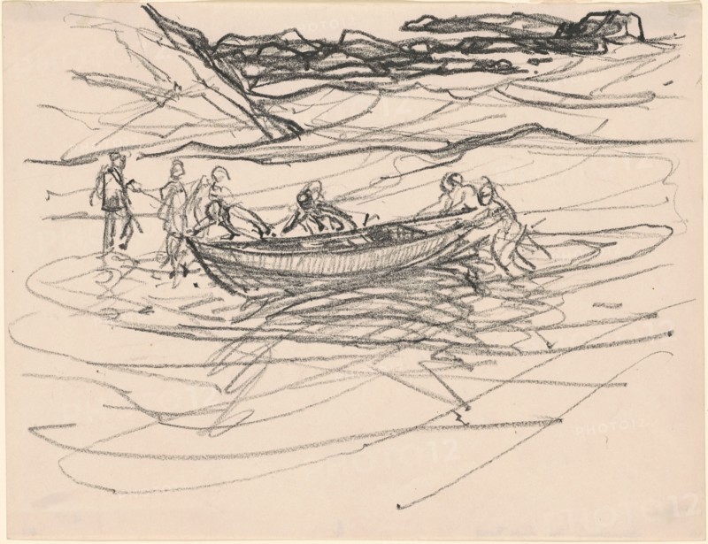 Launching the Life Boat, c. 1930s. Creator: Charles Herbert Woodbury.