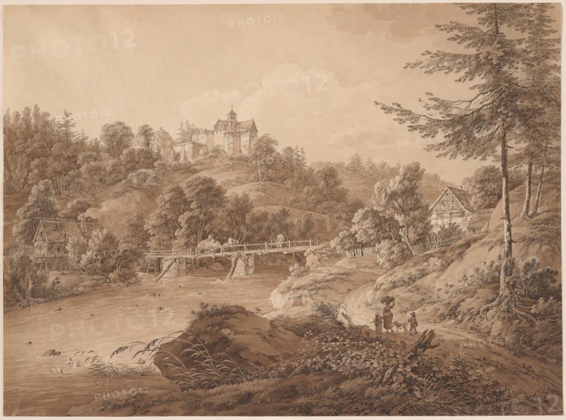 Rauenstein Castle Seen from the River's Edge, c. 1800. Creator: Adrian Zingg.