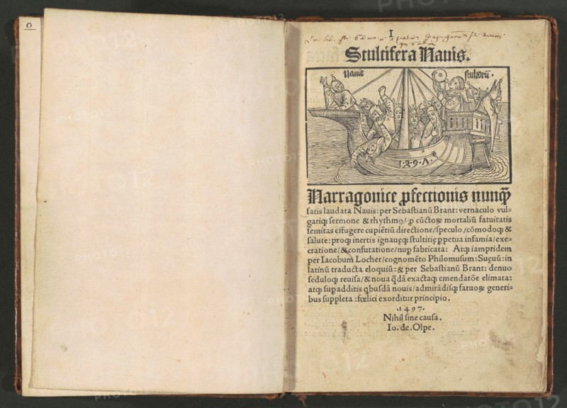 Stultifera navis (Ship of Fools), 1st August, 1497. Creators: Albrecht Durer, Sebastian Brant.