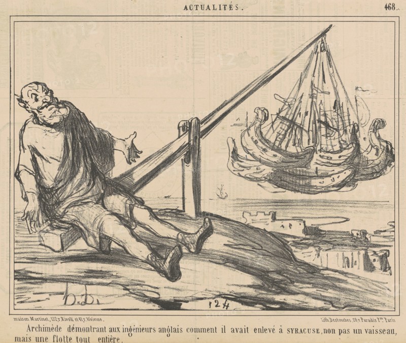 Archimède démontrant aux ingènieurs anglais ..., 19th century. Creator: Honore Daumier.