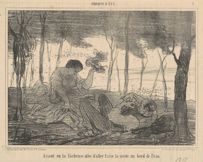 Ayant eu la facheuse idée d'aller faire la sieste au bord de l'eau, 19th century. Creator: Honore Daumier.