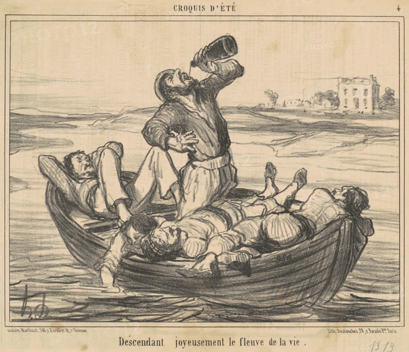 Descendant joyeusement le fleuve de la vie, 19th century. Creator: Honore Daumier.