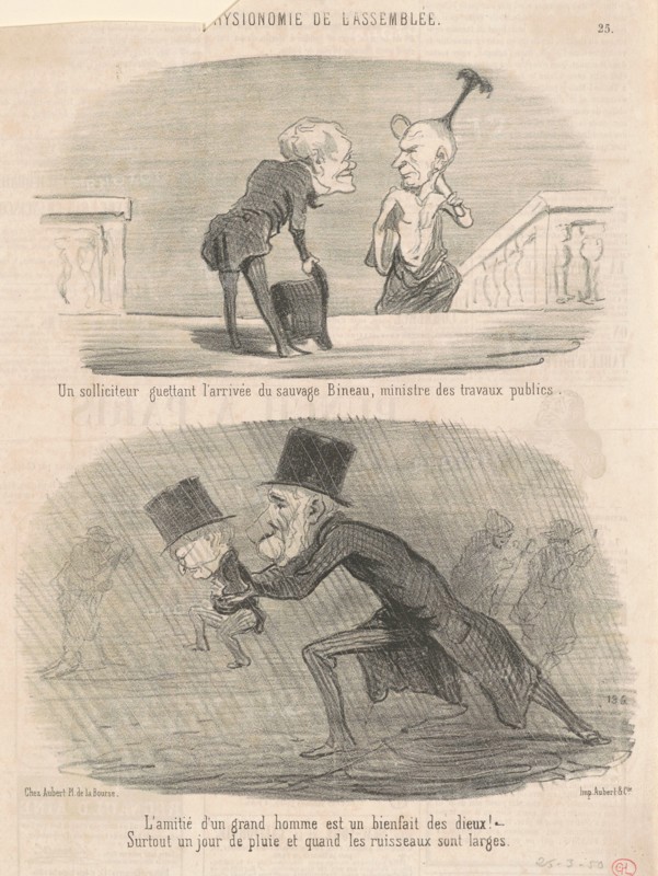 Un solliciteur guettant l'arrivée du sauvage Bineau, ministre des travaux publics, 19th century. Creator: Honore Daumier.