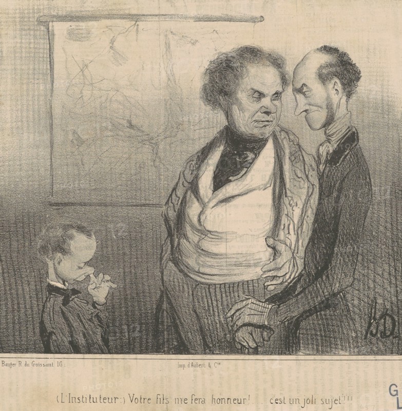 L'instituteur: votre fils me fera honneur!..., 19th century. Creator: Honore Daumier.