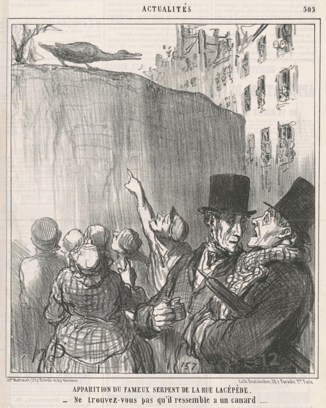Apparition du ... serpent de la rue Lacépède, 19th century. Creator: Honore Daumier.