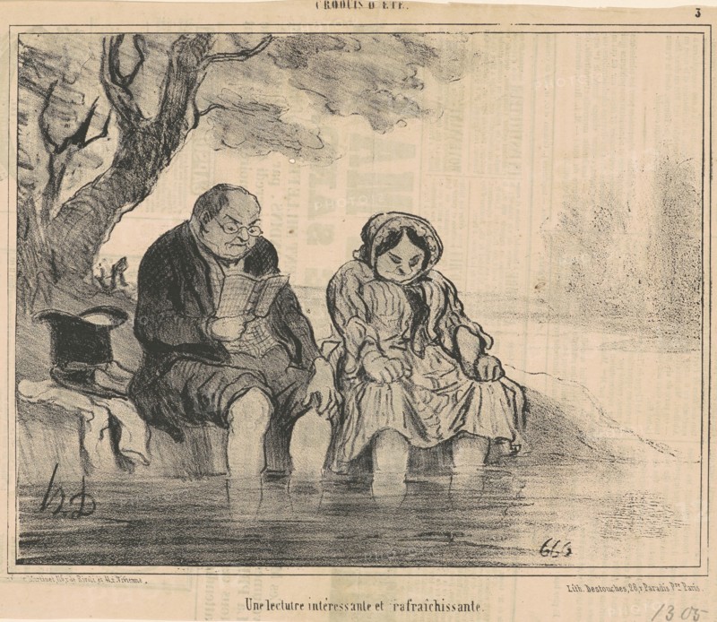 Une lecture intéressante et rafraichissante, 19th century. Creator: Honore Daumier.
