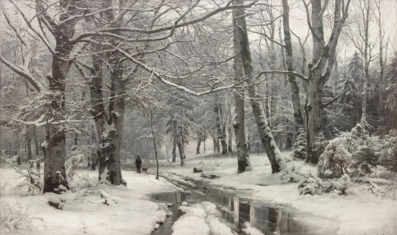 Frosty weather in a beech forest, 1881. Creator: Anders Andersen-Lundby.