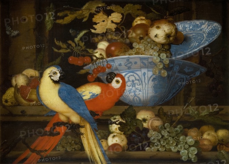 Fruit Still Life with Two Parrots, 1623. Creator: Balthasar van der Ast.