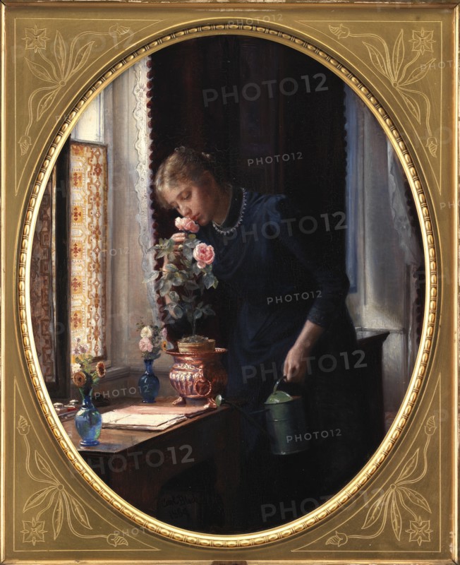 A Young Girl with a Rose, 1889. Creator: Carl Bloch.