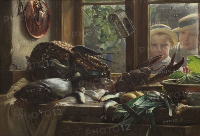 Still Life with Fish, 1878. Creator: Carl Bloch.