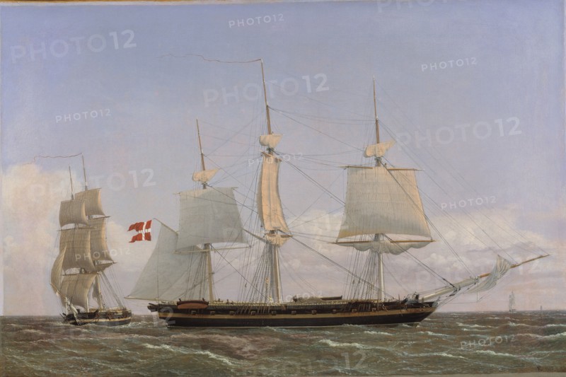A Danish Corvette Laying to in order to Confer with a Danish Brig..., 1827. Creator: CW Eckersberg.