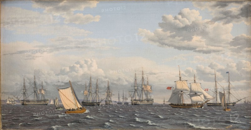 A Russian Fleet at Anchor near Elsinore, 1826. Creator: CW Eckersberg.