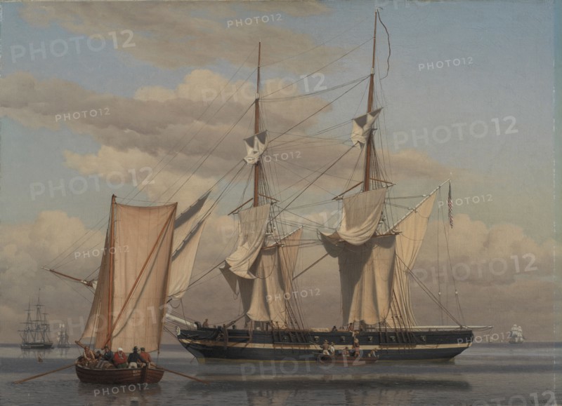 An American Naval Brig Lying at Anchor while Her Sails Are Drying, 1831-1832. Creator: CW Eckersberg.