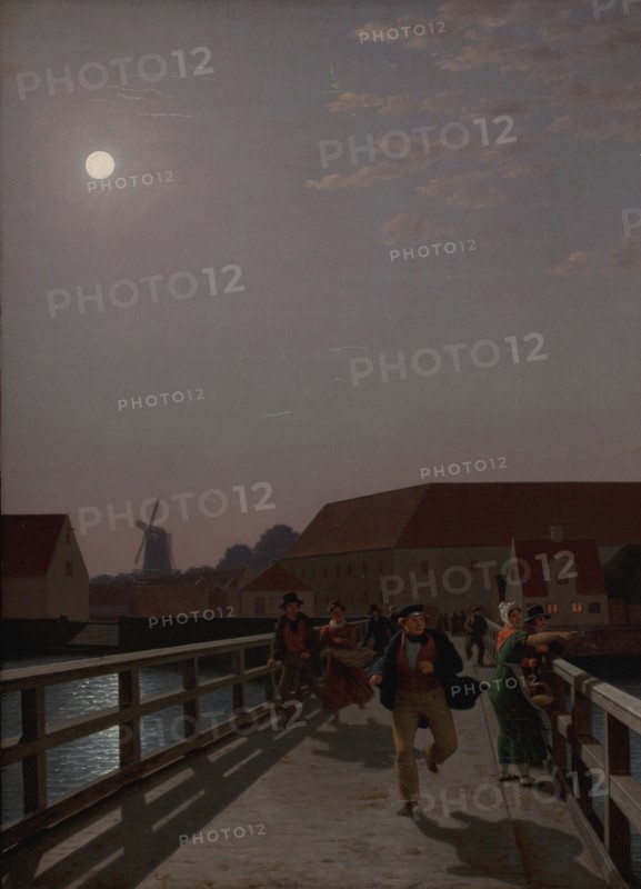 Langebro, Copenhagen, in the Moonlight with Running Figures, 1836. Creator: CW Eckersberg.