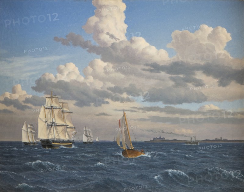Ships in the Sound North of Kronborg Castle, Elsinore, 1847. Creator: CW Eckersberg.