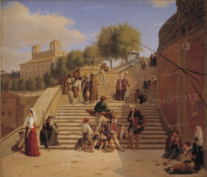 The Upper Flights of the Spanish Steps in Rome, 1847. Creator: Julius Friedlaender.