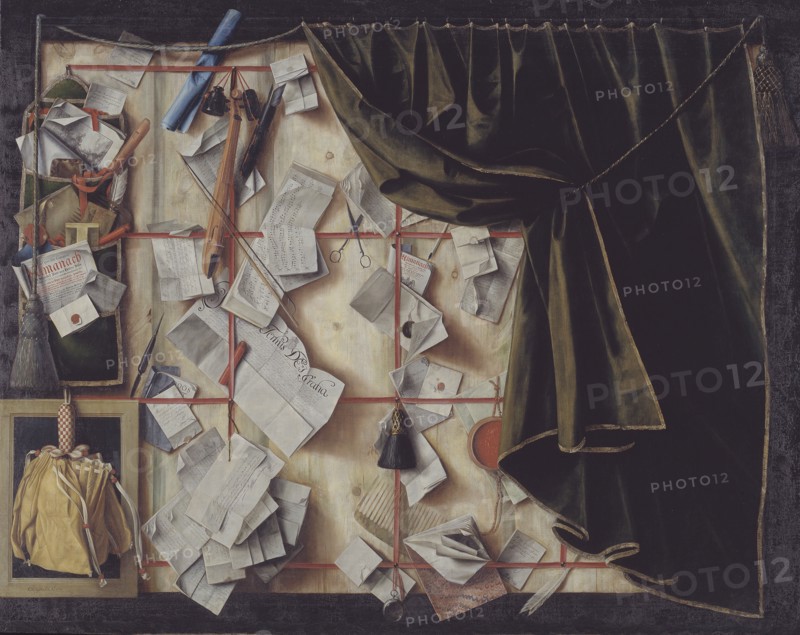Trompe l'oeil of a Letter Rack with Proclamation by Frederik III, 1672. Creator: Cornelis Norbertus Gysbrechts.
