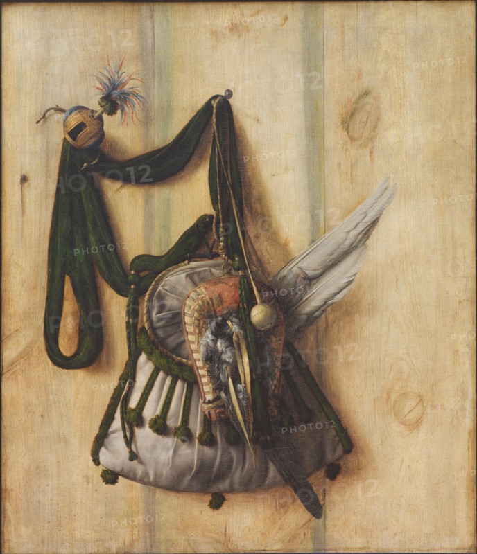 Trompe l'Oeil with Falconer's Bag and other Equipment for Falconry, 1671. Creator: Cornelis Norbertus Gysbrechts.