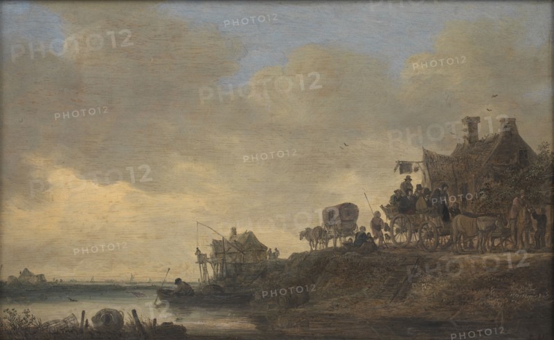 River Scene with the "Swan" Tavern, 1646. Creator: Jan van Goyen.