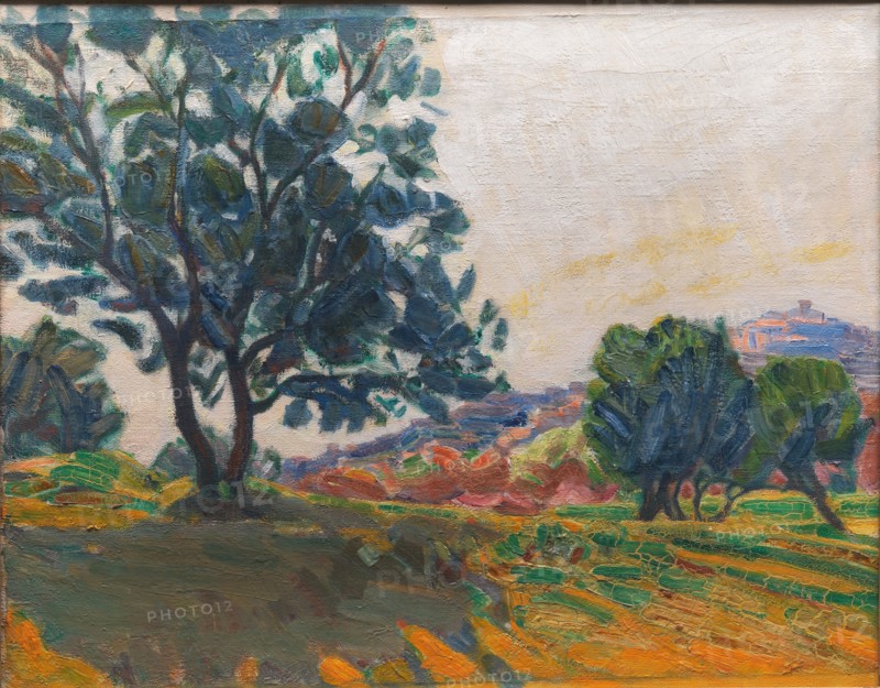 The Olive Grove, with Cagnes in the Background - Against the Light, 1923. Creator: Niels Larsen Stevns.