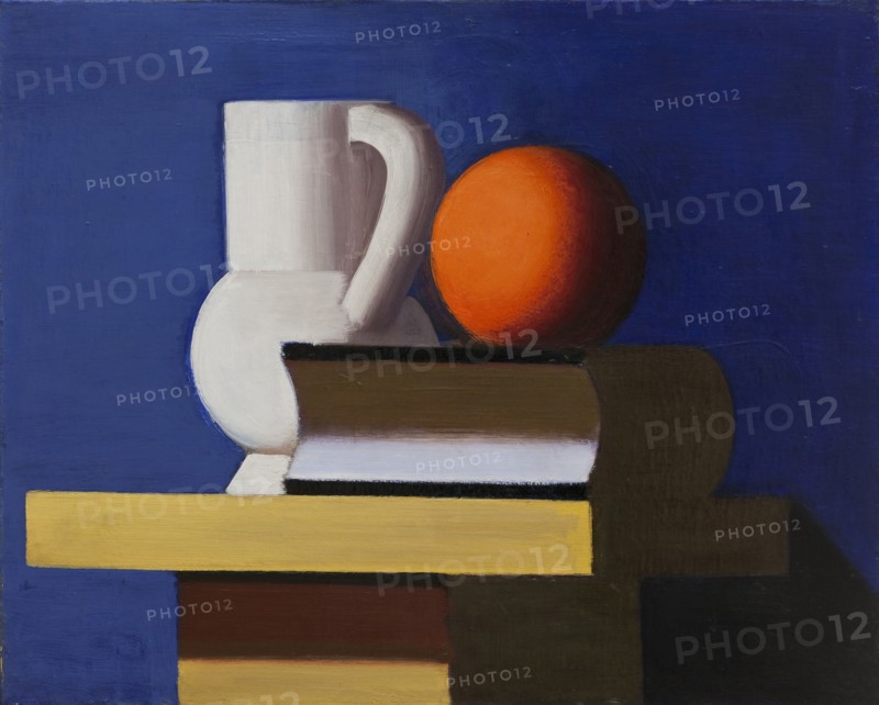 Still Life with White Jar, Orange and Book. Blue Background, 1932-1933. Creator: Vilhelm Lundstrom.