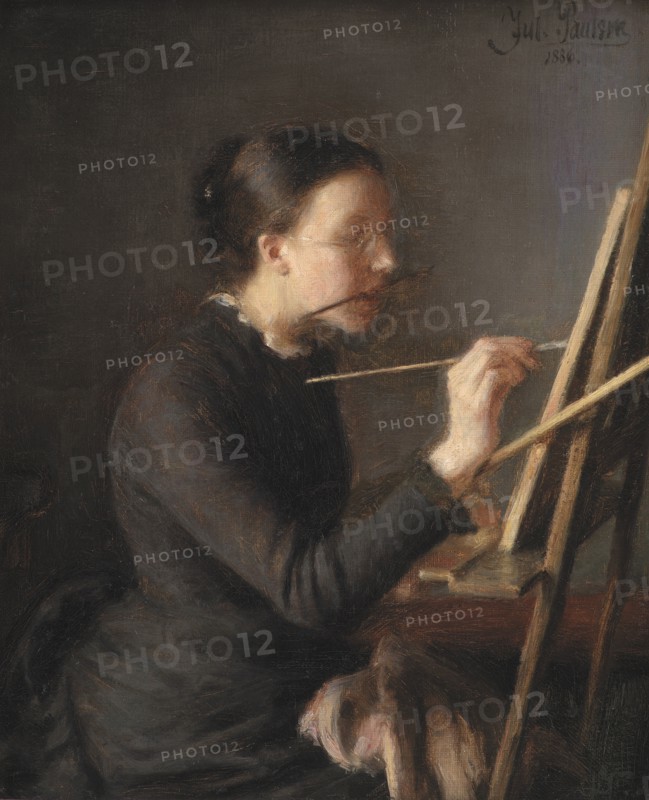 The Painter Agnes Paulsen, the Artist's Sister, at her Easel, 1886. Creator: Julius Paulsen.