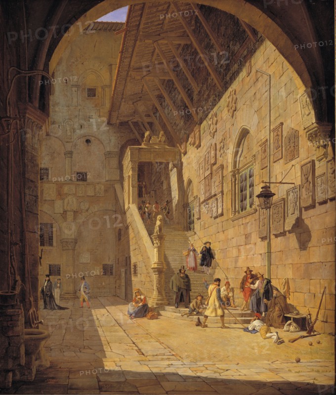 The Courtyard of the Palazzo del Bargello. Florence, 1842. Creator: Jorgen Pedersen Roed.