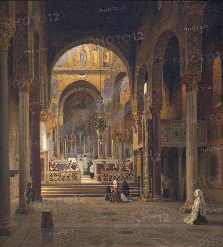 Interior of the Capella Palatina in Palermo, Italy, 1842. Creator: Martinus Rorbye.