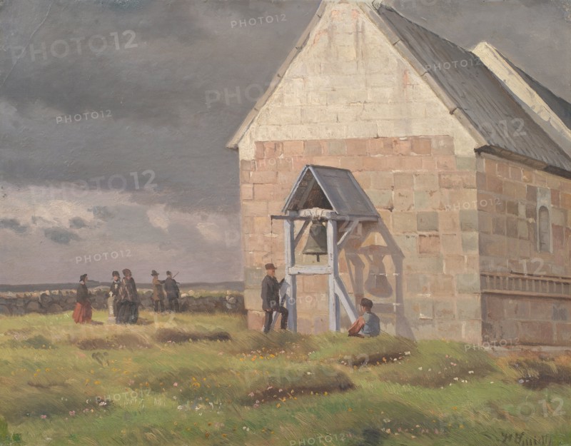 A Storm Brewing behind a Village Church, Jutland, 1893-1896. Creator: Hans Smidth.