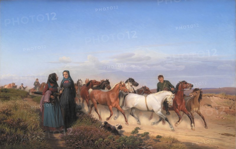 Jutlandic Peasants Bound for Home along with their Horses, 1870. Creator: Jorgen Sonne.