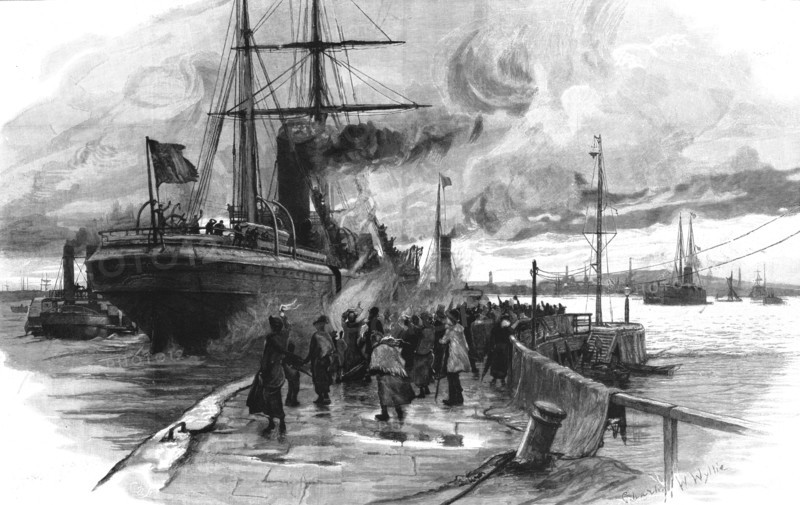 ''"Cheer Boys Cheer" -- An Emigrant Ship Leaving Harbour.', 1891. Creator: Charles William Wyllie.