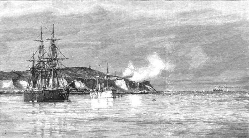 ' The Civil War in Chili, Forts Valdiva and Yerbas at Valparaiso firing on the Rebel Cong...', 1891. Creator: Unknown.