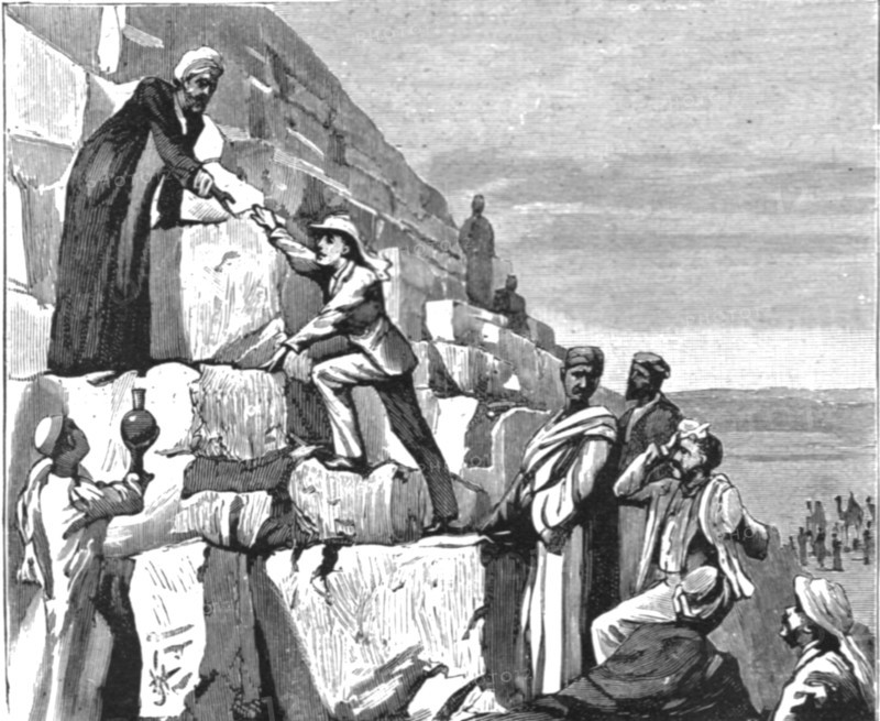 ''H.R.H. The Prince of Wales in Egypt -- The Ascent of the Great Pyramid', 1891. Creator: Unknown.