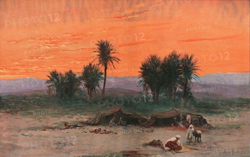 ''L'oasis de Biskra au soleil couchant; Afrique du nord', 1914. Creator: Max Raber.