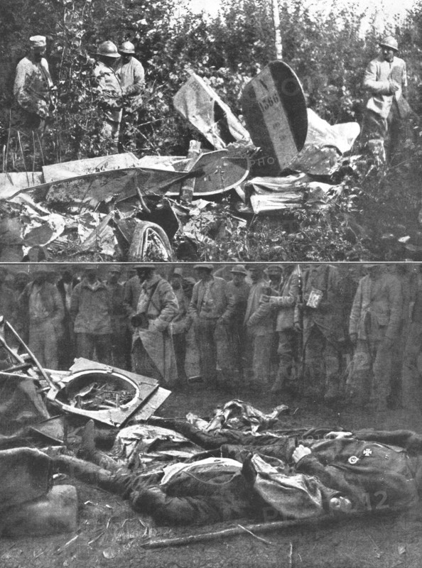 'Apres un corps a corps fantastique a quatre mille metres; les debris de l'avion de Terline, 1916. Creator: Unknown.