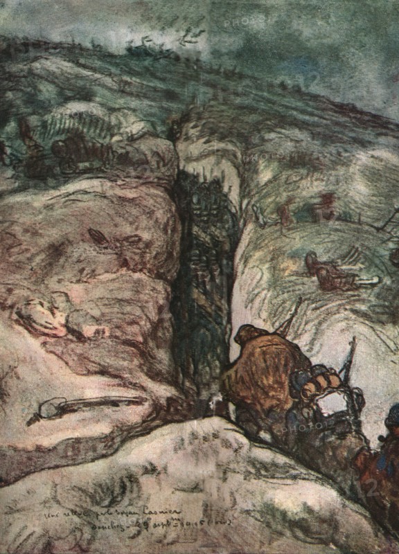 'Sur le front d'artois - l'album de Jean Lefort; Une releve par le boyau Lasnier', 1915 (1916). Creator: Jean Lefort.