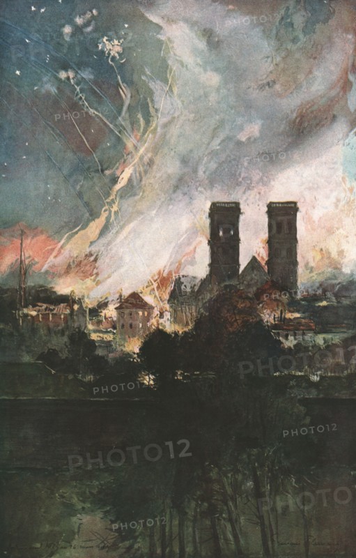 'Verdun; Bombardement de Verdun avec des obus incendiaires (nuit du 25 au 26 mars 1916)', 1916. Creator: Francois Flameng.