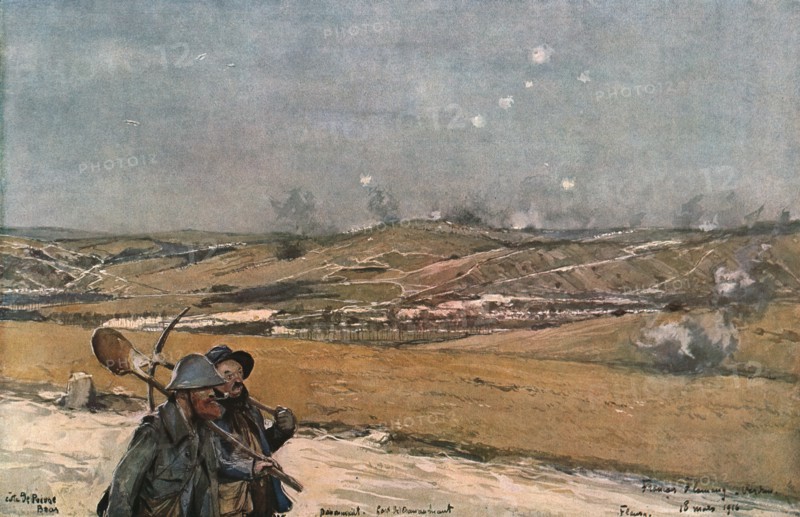'La Bataille de Verdun; La hauteur de Douamont vue du fort de la Chaume', 1916. Creator: Francois Flameng.
