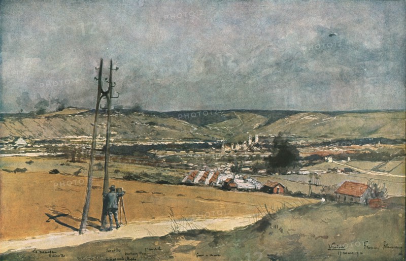 'La Bataille de Verdun: vue prise du fort de la Chaume', 1916. Creator: Francois Flameng.