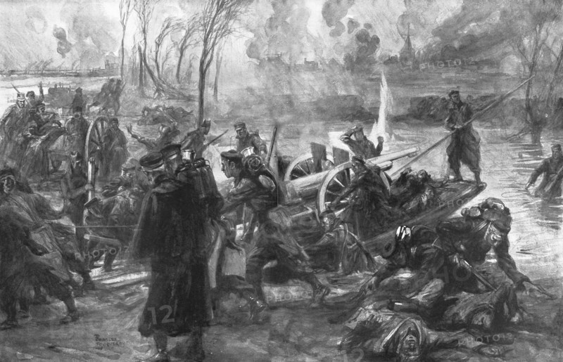 'Les Marins a Saint-Georges; Le transport d'un canon, sous le feu de ennemi', 1914-1915. Creator: Charles Fouqueray.