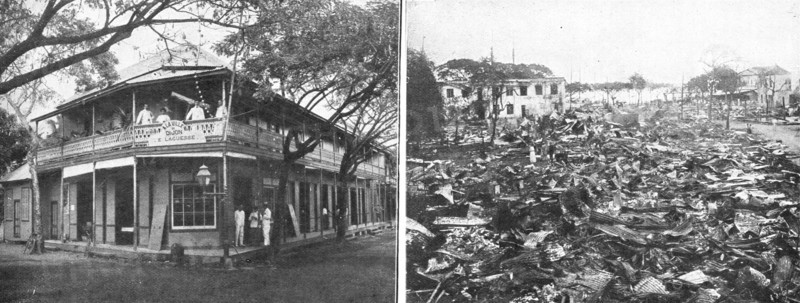 'La Guerre de Course; Une maison de Papeete, avant et apres le bombardement', 1914. Creator: Unknown.