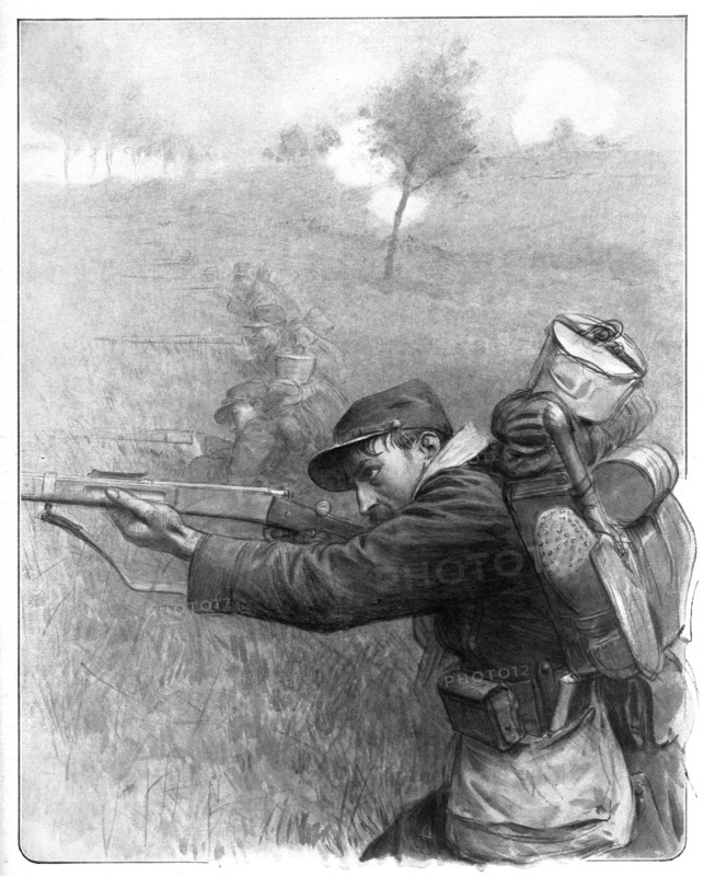 ''Nos Braves; Avance par bonds, en tiraillant, d'une section de coloniaux', 1914. Creator: Unknown.